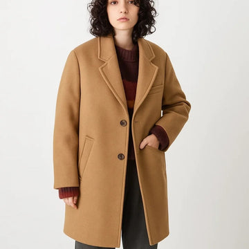 Womens Beige Color Long Coat (A-1251)