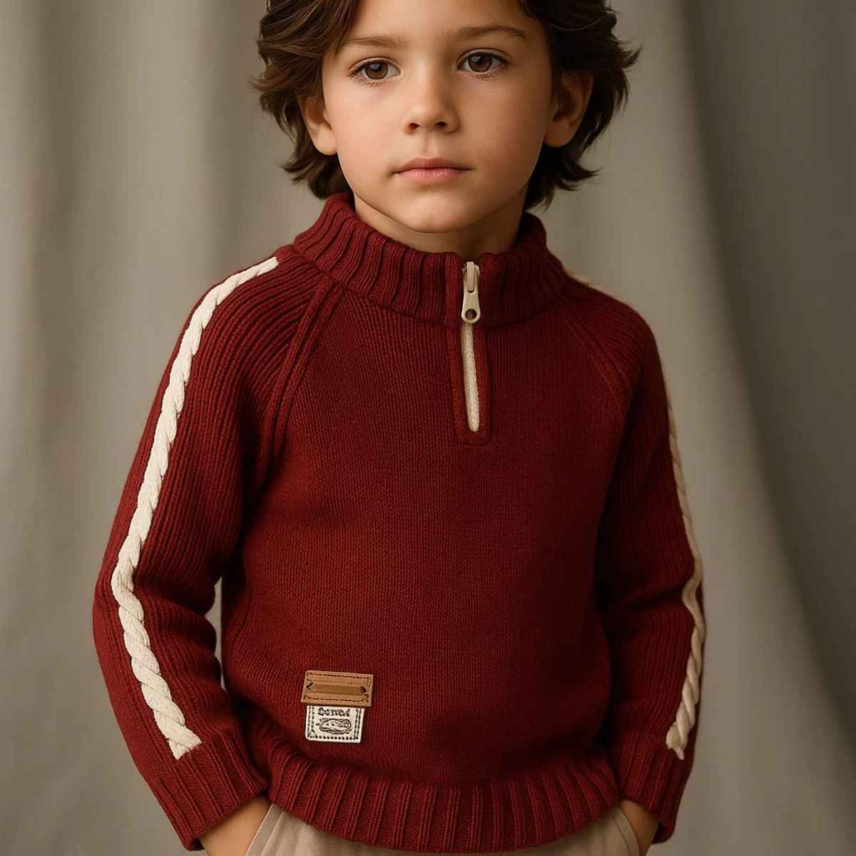 Blood Red Half Zipper Sweater For Boys & Girls (A-3688)