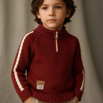 Blood Red Half Zipper Sweater For Boys & Girls (A-3688)