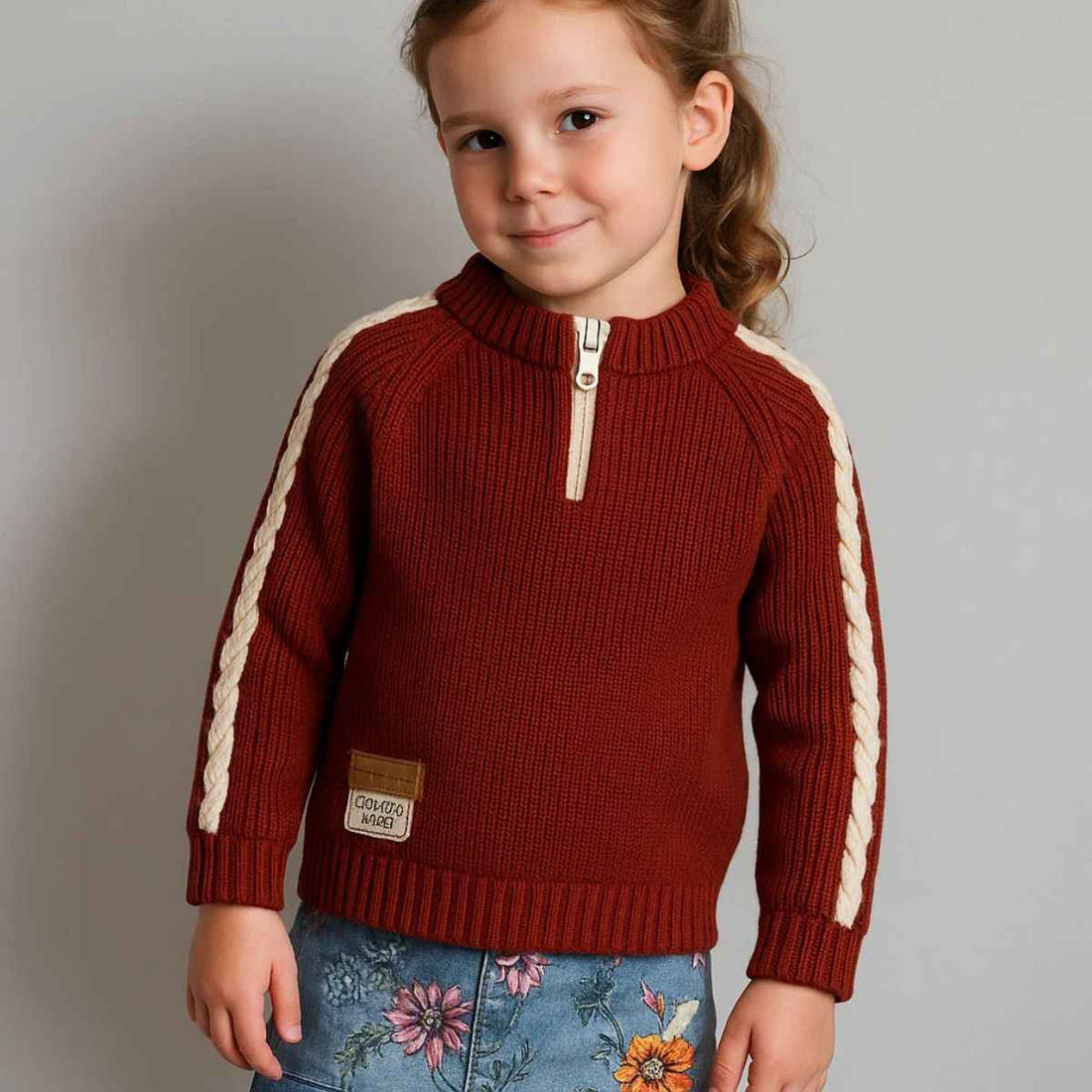 Blood Red Half Zipper Sweater For Boys & Girls (A-3688)