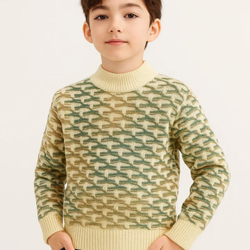 Green Shaded Beige Color Boy & Girls Round Neck Sweater (A-3700)