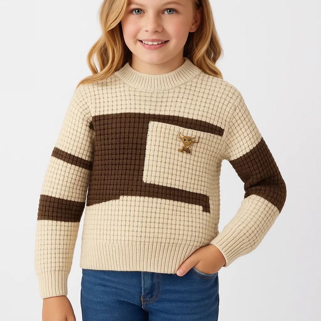 Knitted White Boys & Girls Sweater (A-3691)