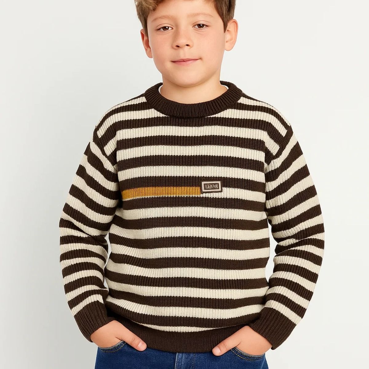 Knitted Stripes Round Neck Boys & Girls Sweater (A-3701)
