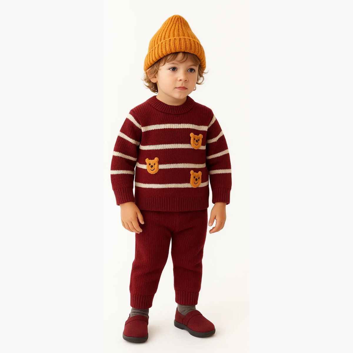Blood Red Color Boys & Girls Knitted Track Suit (A-3711)
