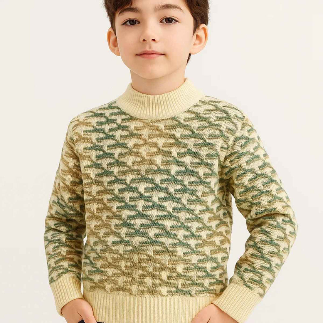 Cable Knit Green Shaded Beige Color Sweater (A-3700)