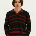 Black & Blood Red V-Neck Full Sweater (A-3757)
