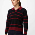 Black & Blood Red V-Neck Full Sweater (A-3757)
