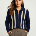 Self Pattern Navy Blue & White Stripes Zipper (A-3764)