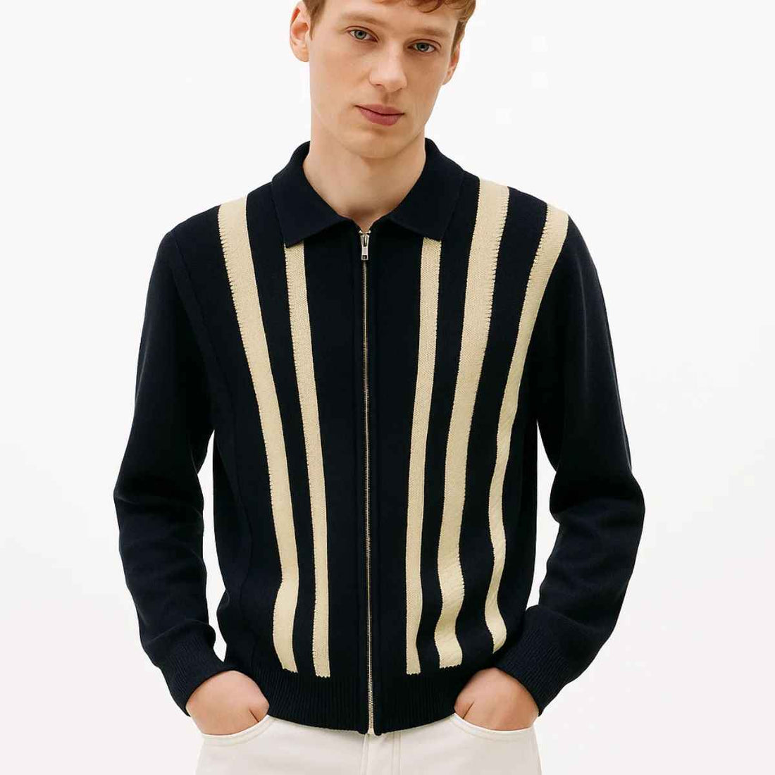 Black & Mustard Stripe Texture Zipper (A-3764)