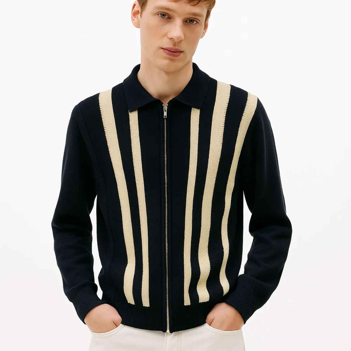 Black & Mustard Stripe Texture Zipper (A-3764)