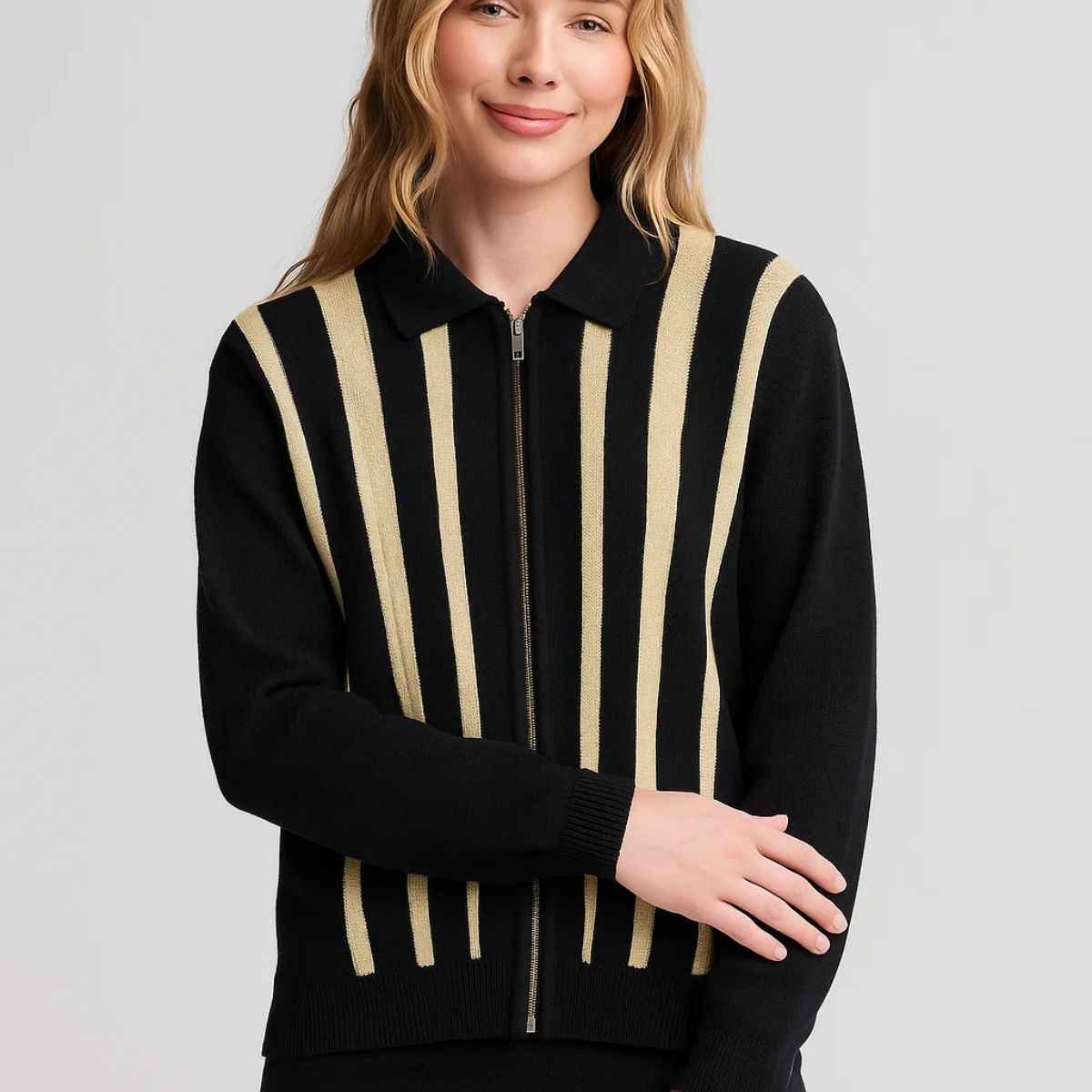 Black & Mustard Stripe Texture Zipper (A-3764)