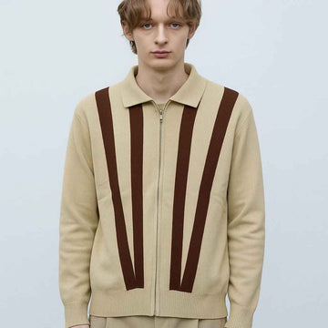 Mustard & Brown Stripes Self Texture Zippers (A-3764)