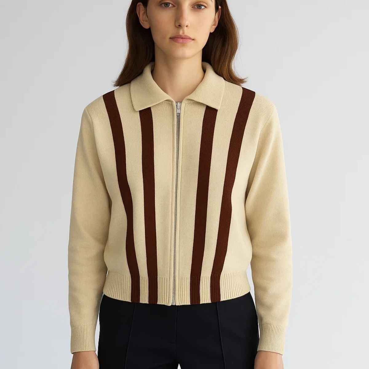 Mustard & Brown Stripes Self Texture Zippers (A-3764)