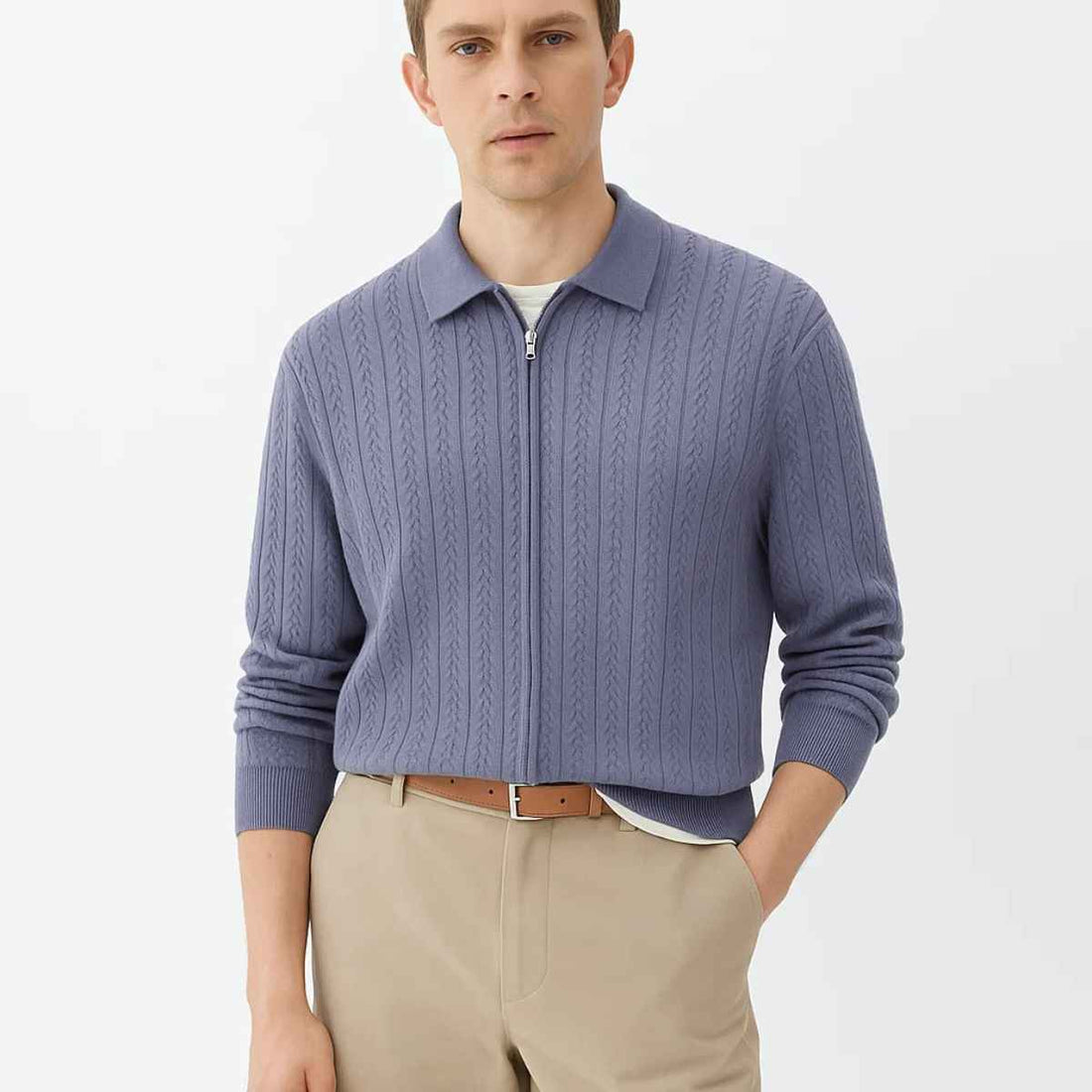 Light Purple Cable Knit Zipper(A-3763)