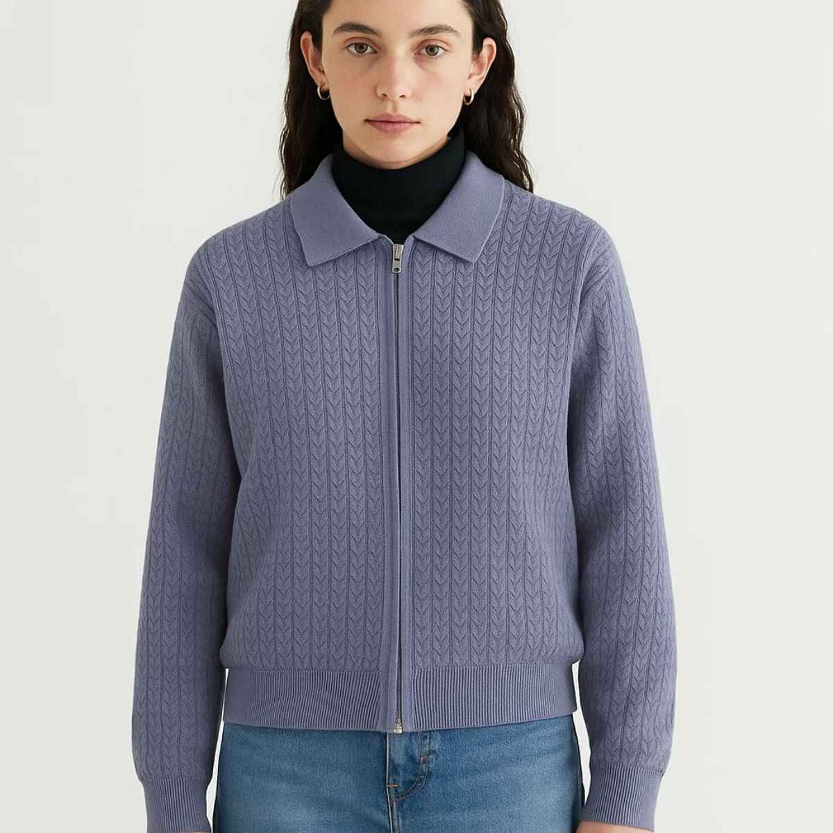 Light Purple Cable Knit Zipper(A-3763)