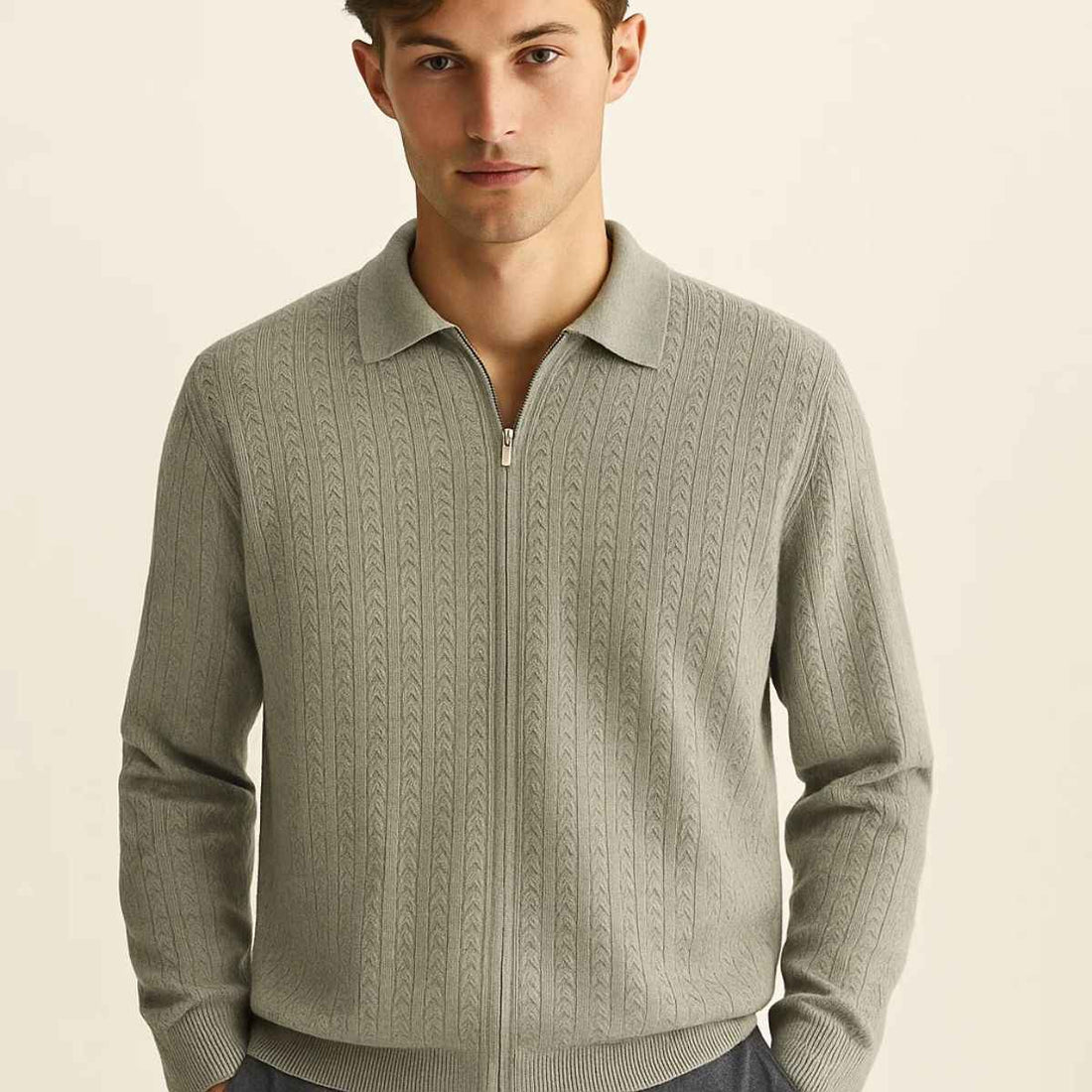 Grey Caple Knit Self Lining Zipper (A-3763)