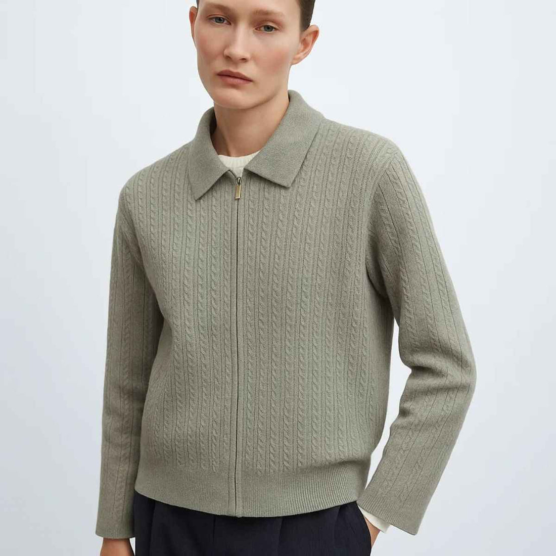 Grey Caple Knit Self Lining Zipper (A-3763)