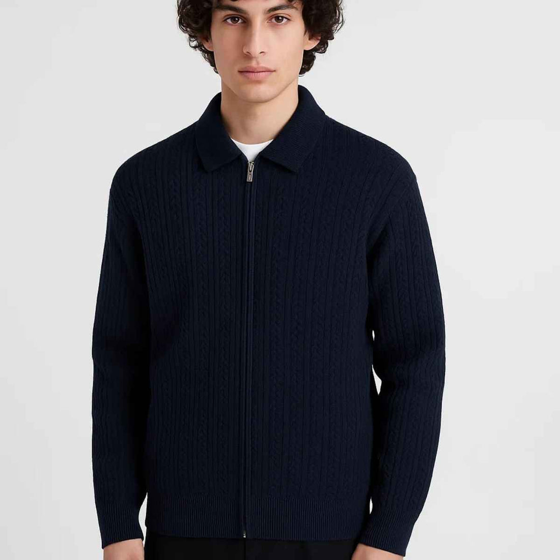 Black Cable Knit Self Lining Zipper (A-3763)