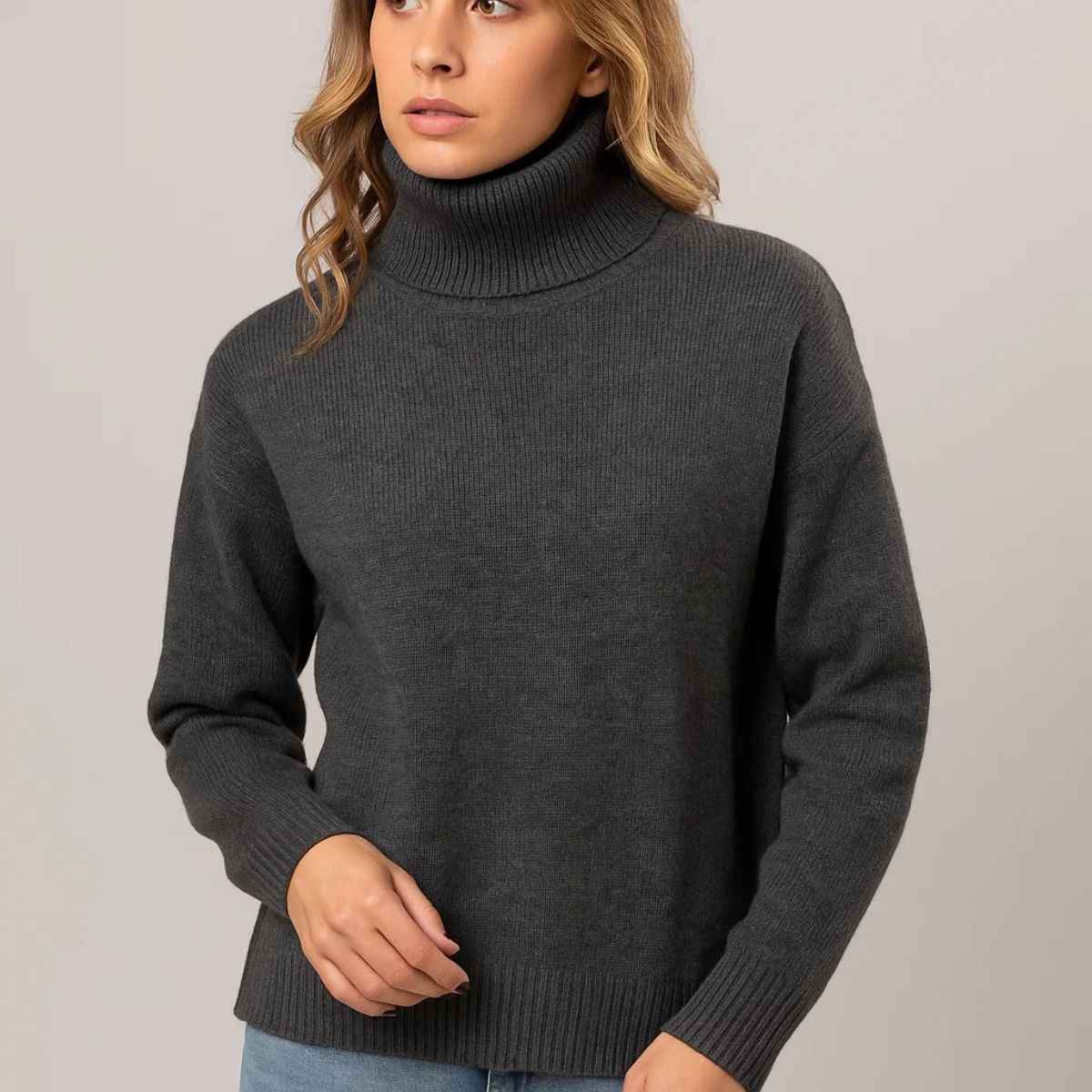 Grey Woolen Self Lining Knit High Neck (A-3647)