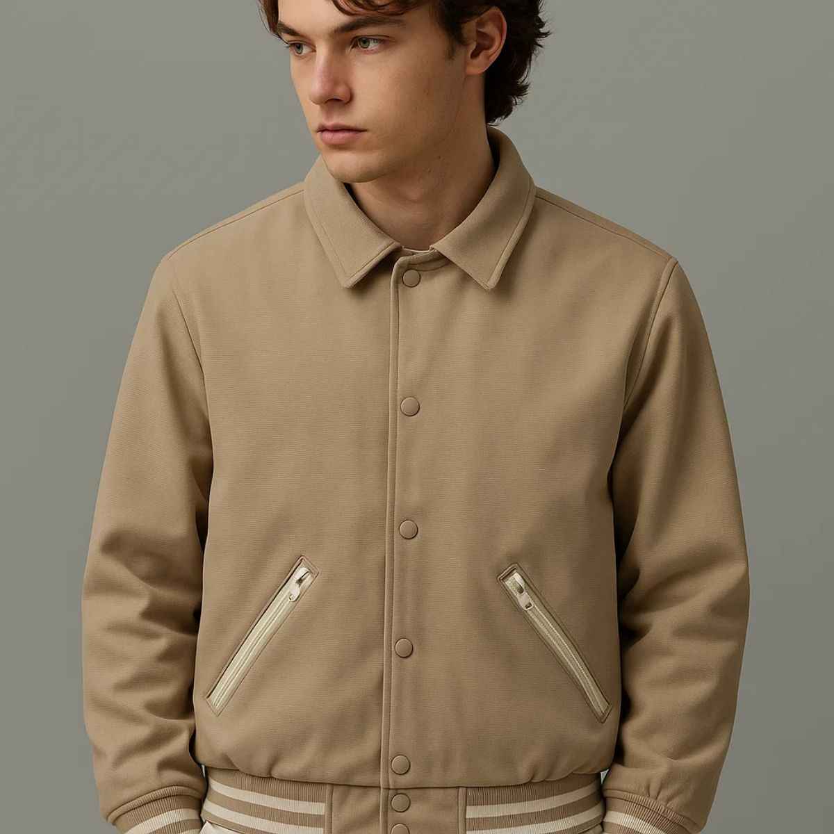 Waffle Pattern Beige Color Button Style Jacket (A-3771)