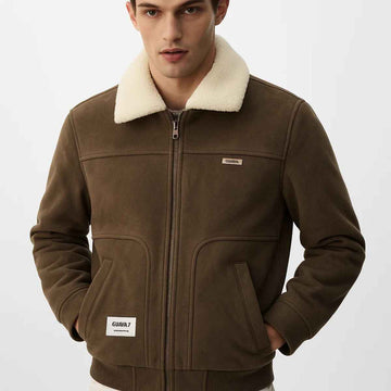 Grey Suede Woolen Jacket With Fur (A-3759)