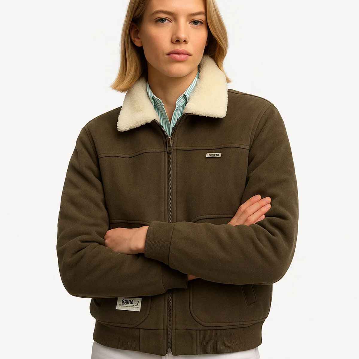 Grey Suede Woolen Jacket With Fur (A-3759)