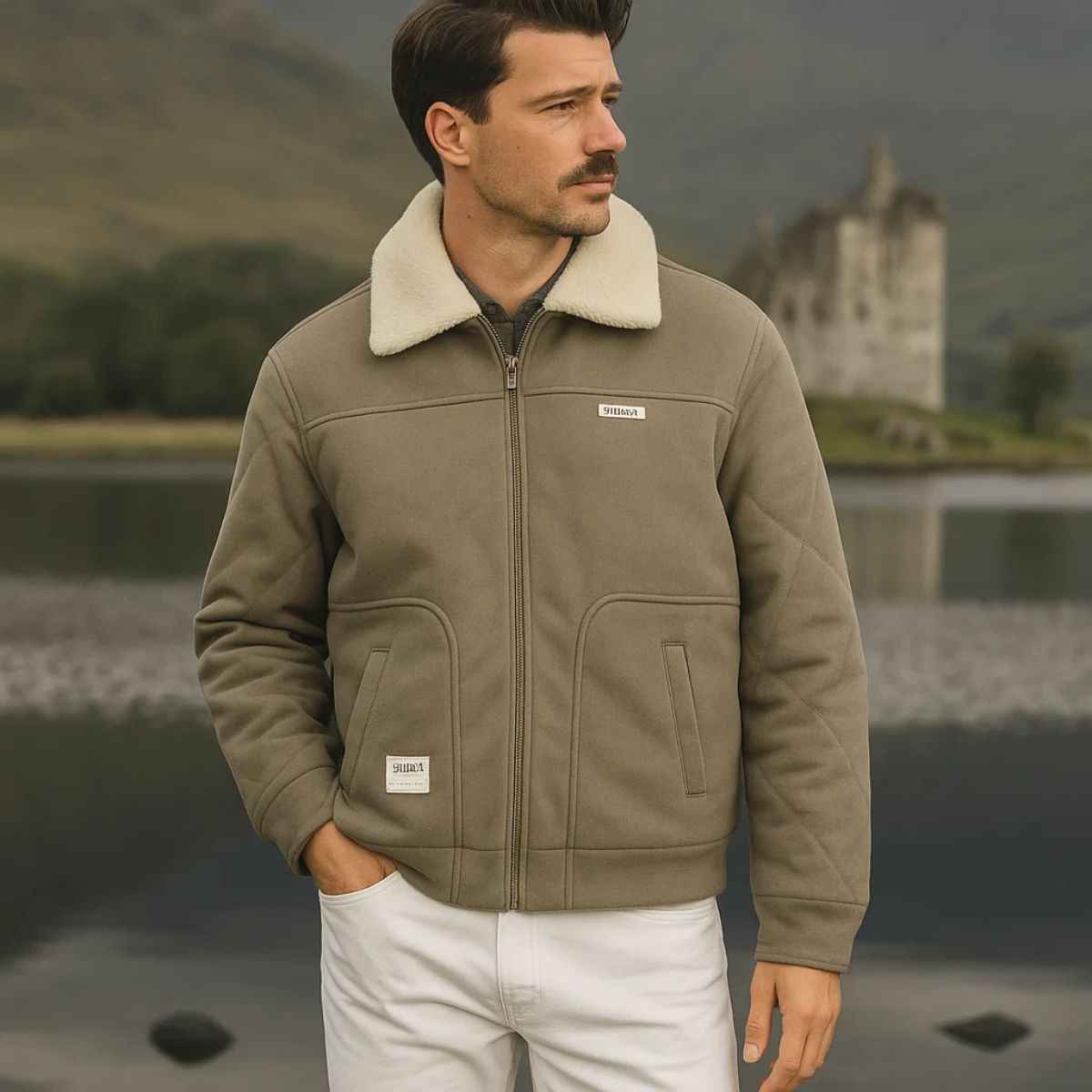 Light Grey Suede Woolen Jacket With Fur (A-3759)