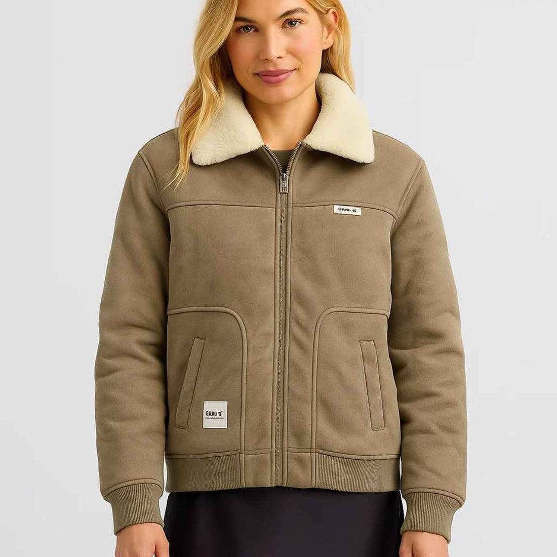 Light Grey Suede Woolen Jacket With Fur (A-3759)