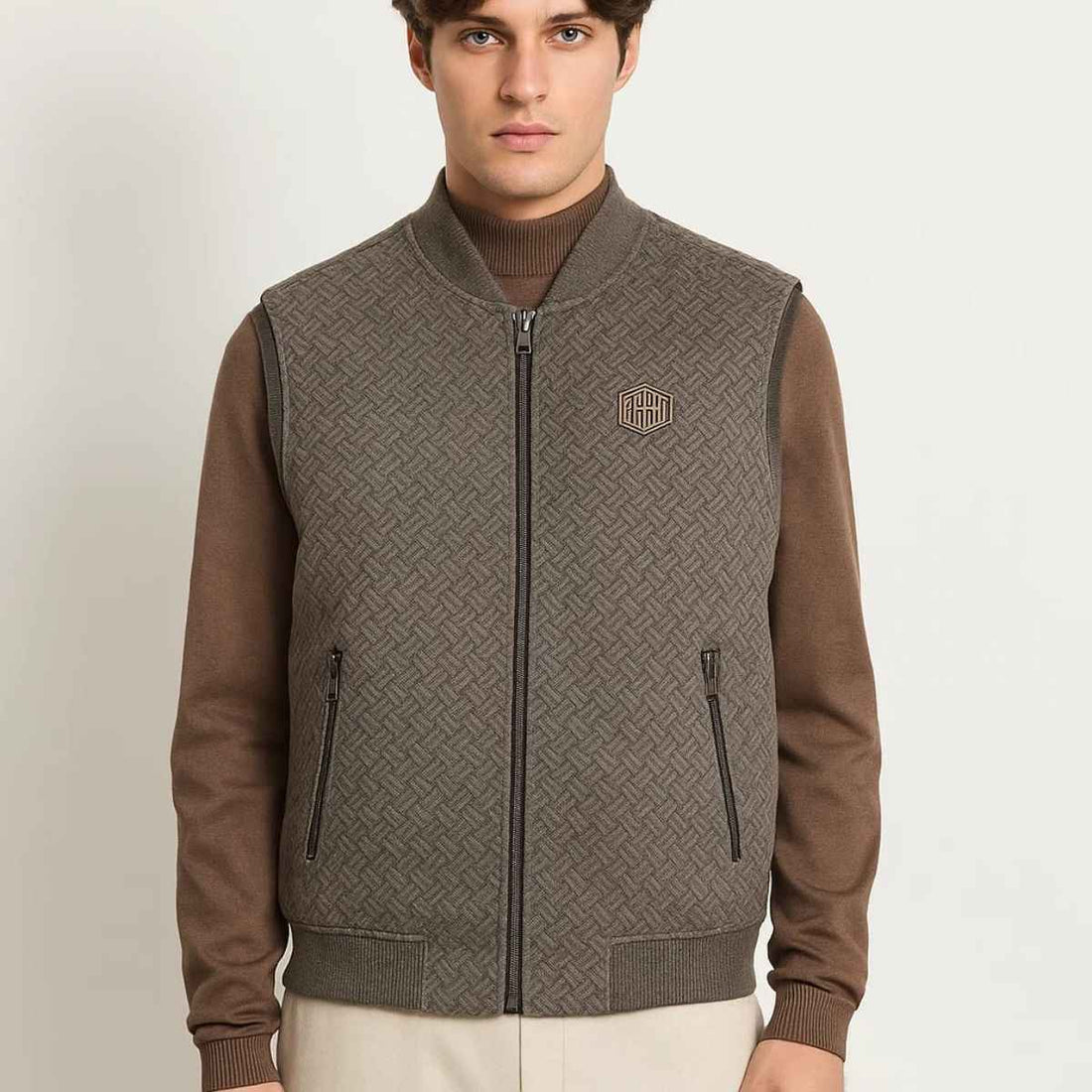 Velvet Wool Mens Sleeveless Zipper Jacket (A-3773)