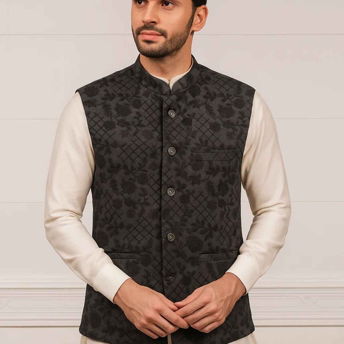 Black Embroidery Mens Waist Coats (A-2358)