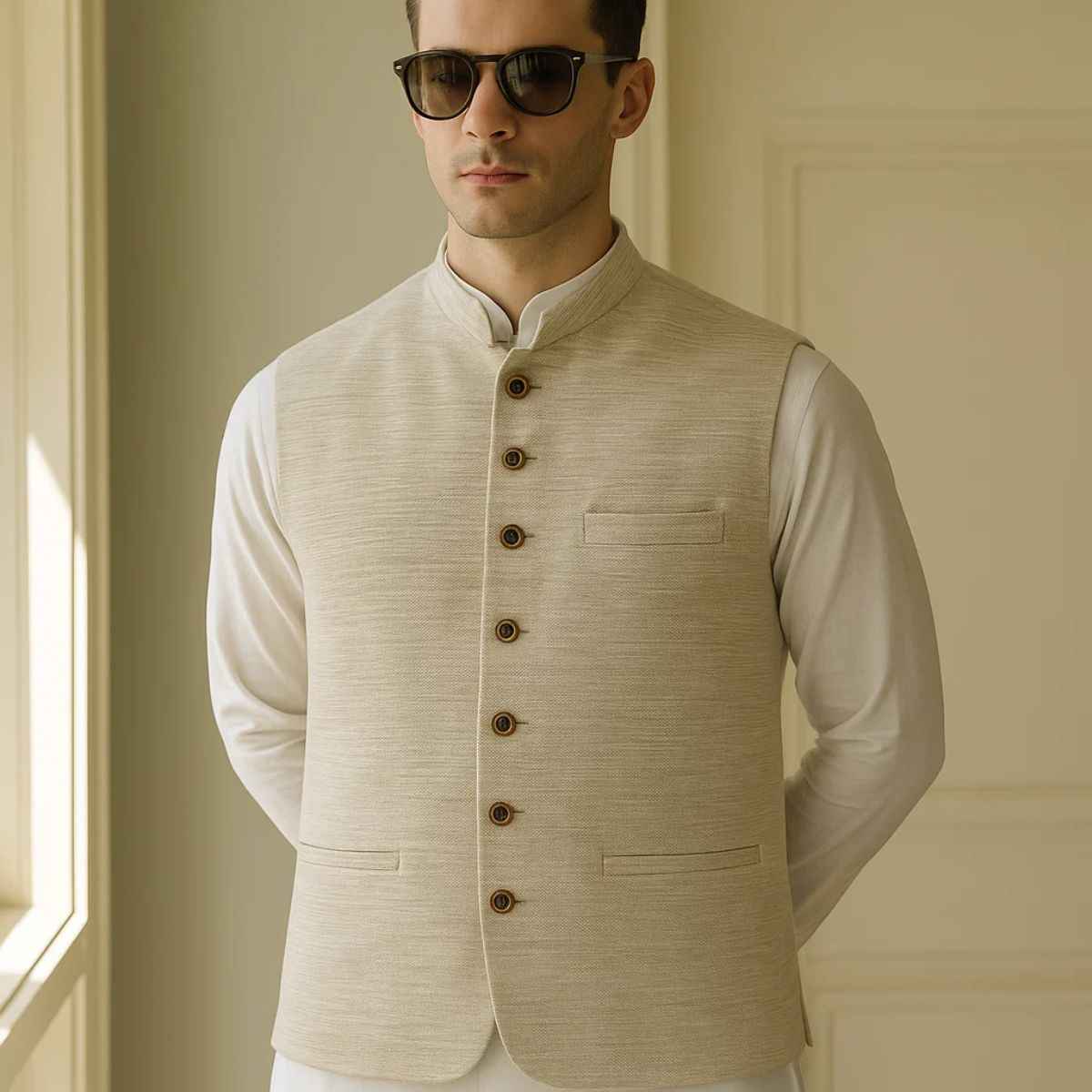 Off-White Khadi Waistcoat (A-2360)