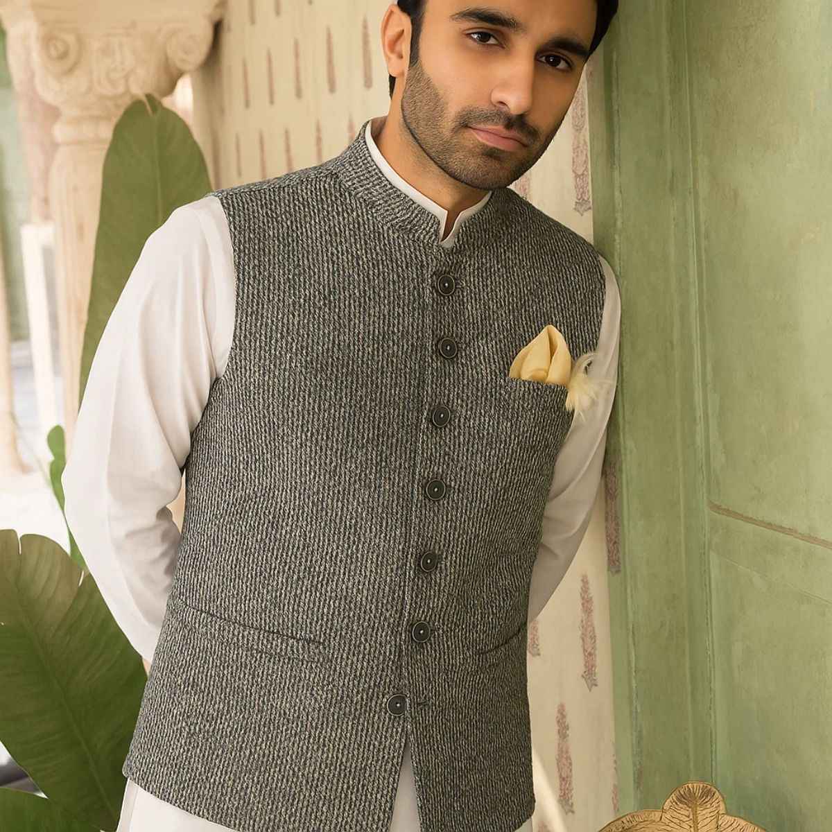 Grey Khadi Waist Coat (A-2350)