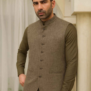 Brown Khadi Waist Coat (A-2370)