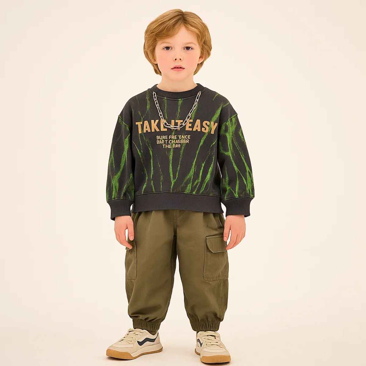 Green Shaded Grey Boys Co-Ord Set (A-3694)