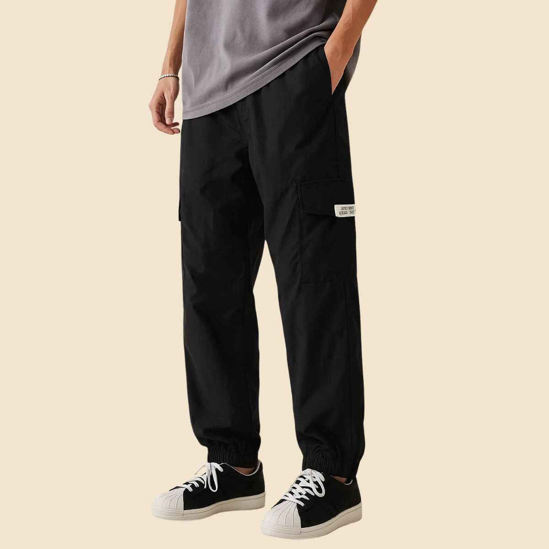 Black Six Pocket Cotton Cargo Pant (A-3244)