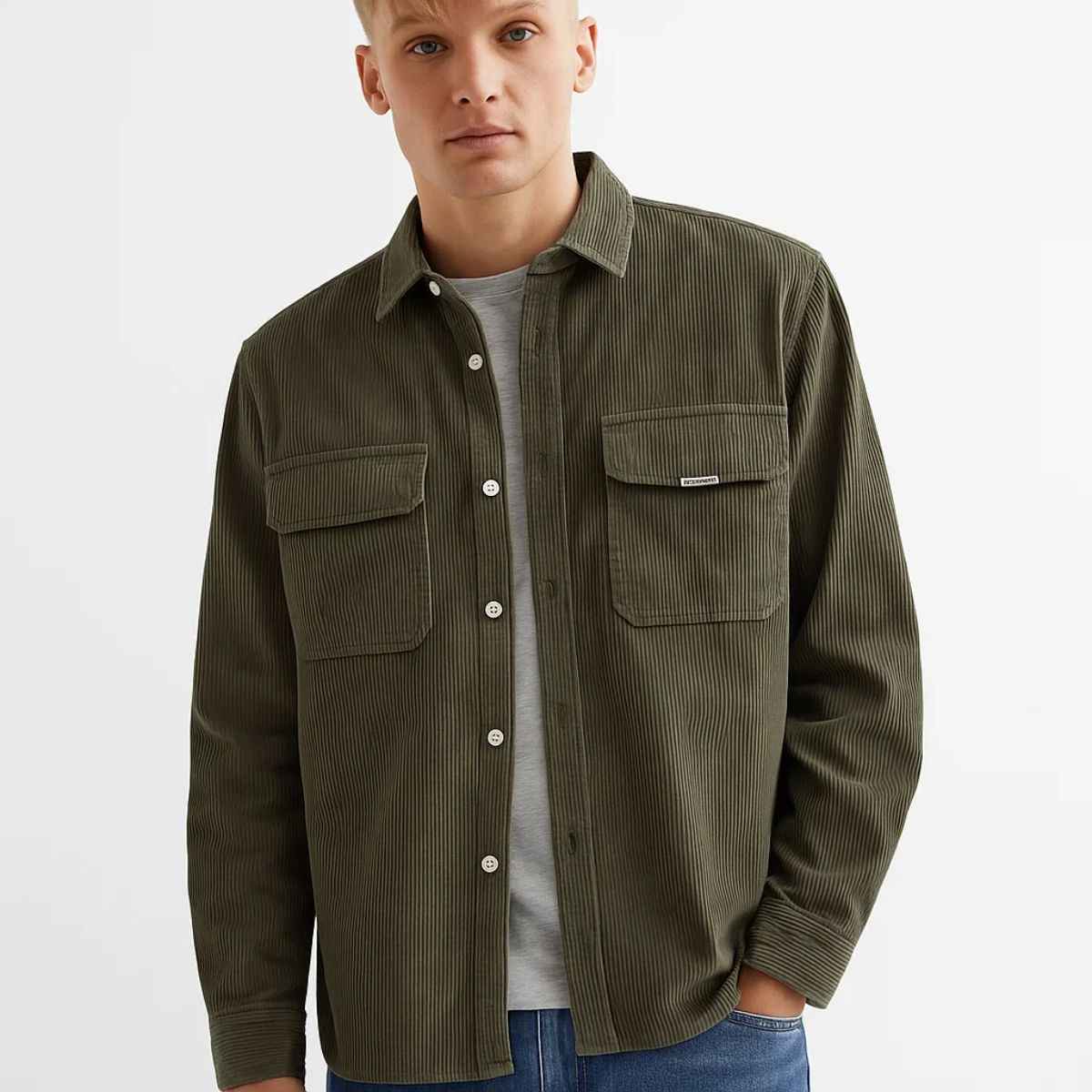 Mens Corduroy Velvet Double Pocket Style Shirt (A-3813)