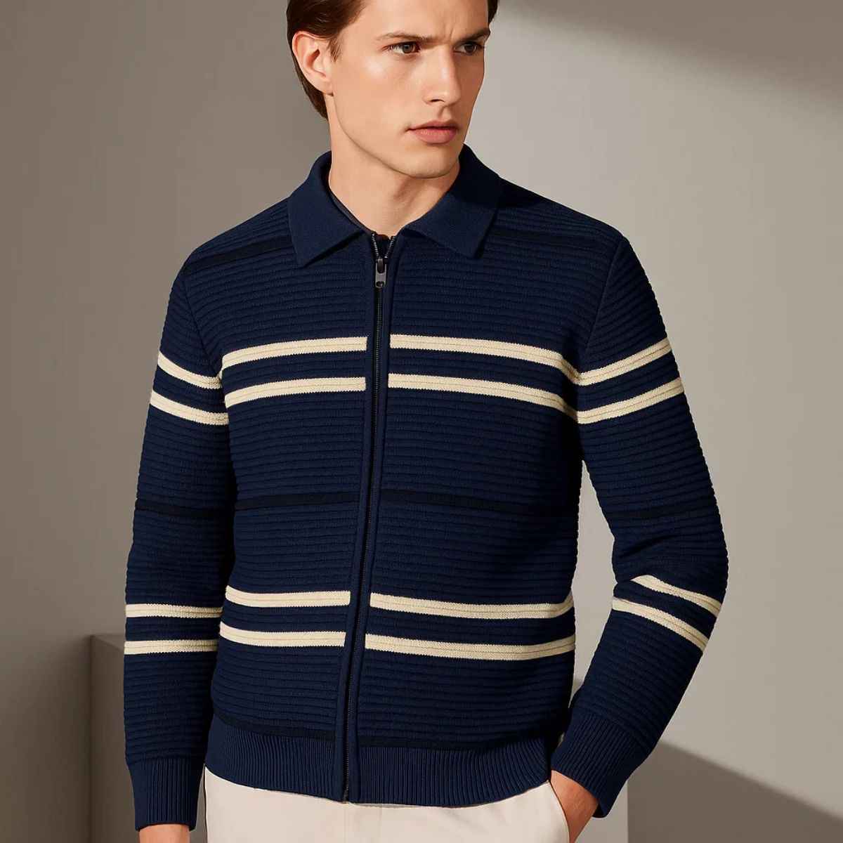 Old Money Contrast Lining Zipper (A-3760)