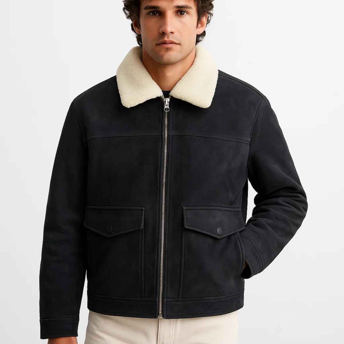 Mens Suede Jacket With Fur (A-3776)