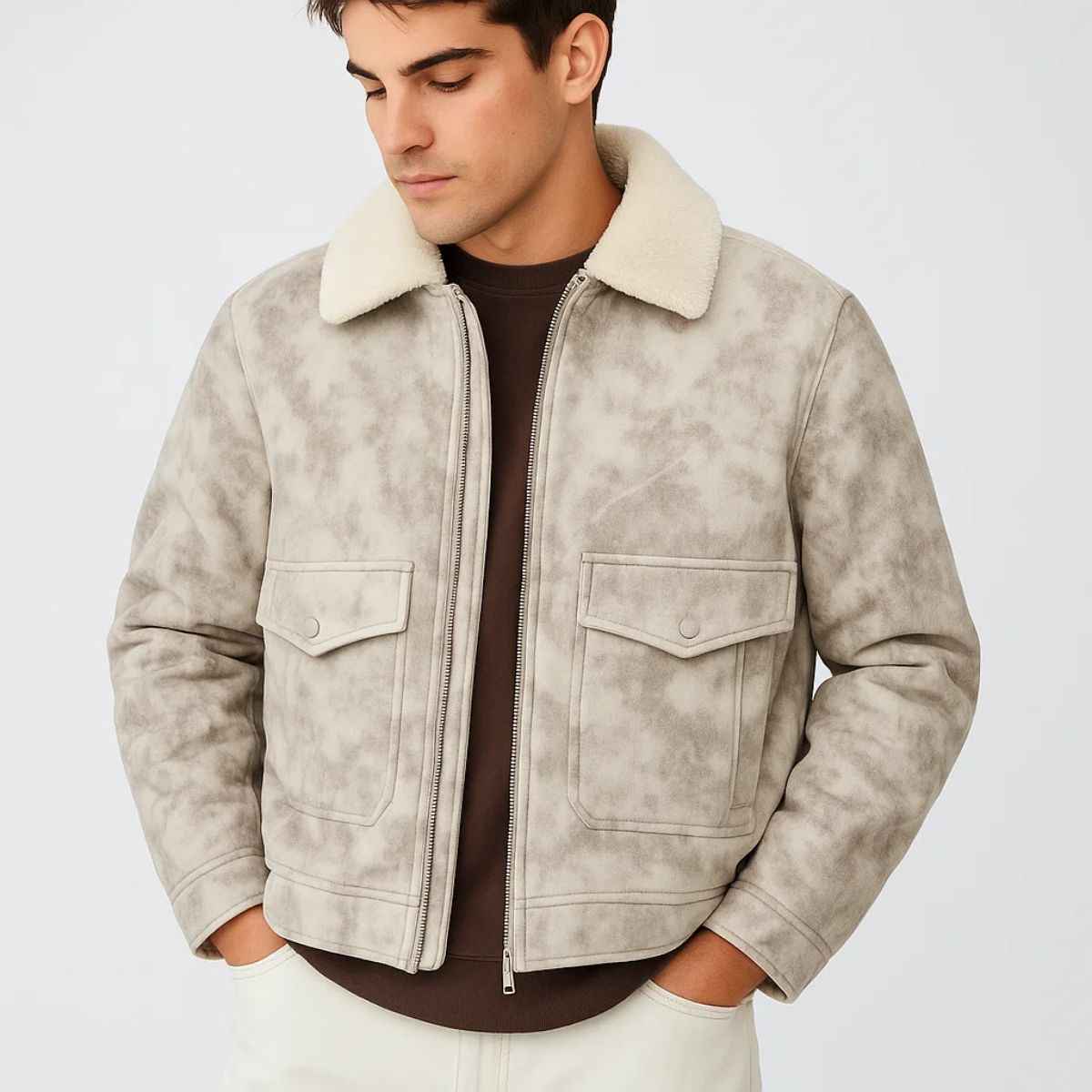 Mens Suede Jacket With Fur (A-3776)