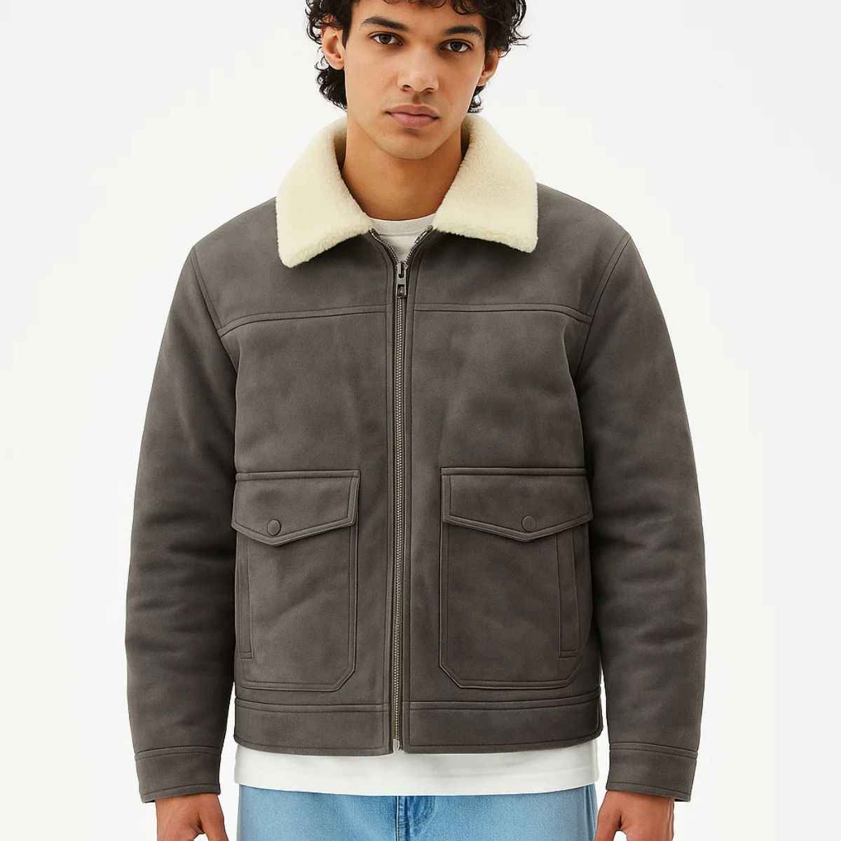 Mens Suede Jacket With Fur (A-3776)