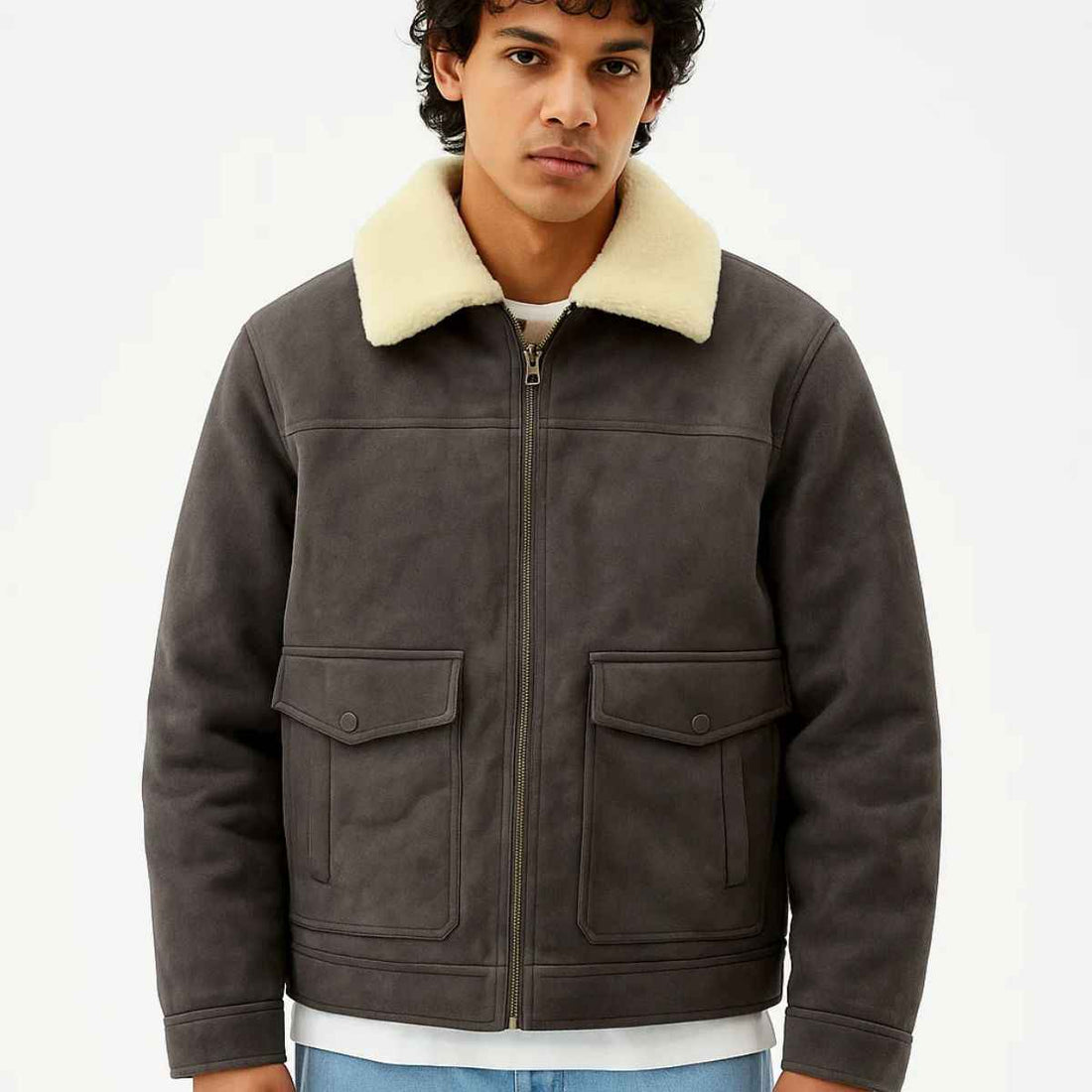 Mens Suede Jacket With Fur (A-3776)