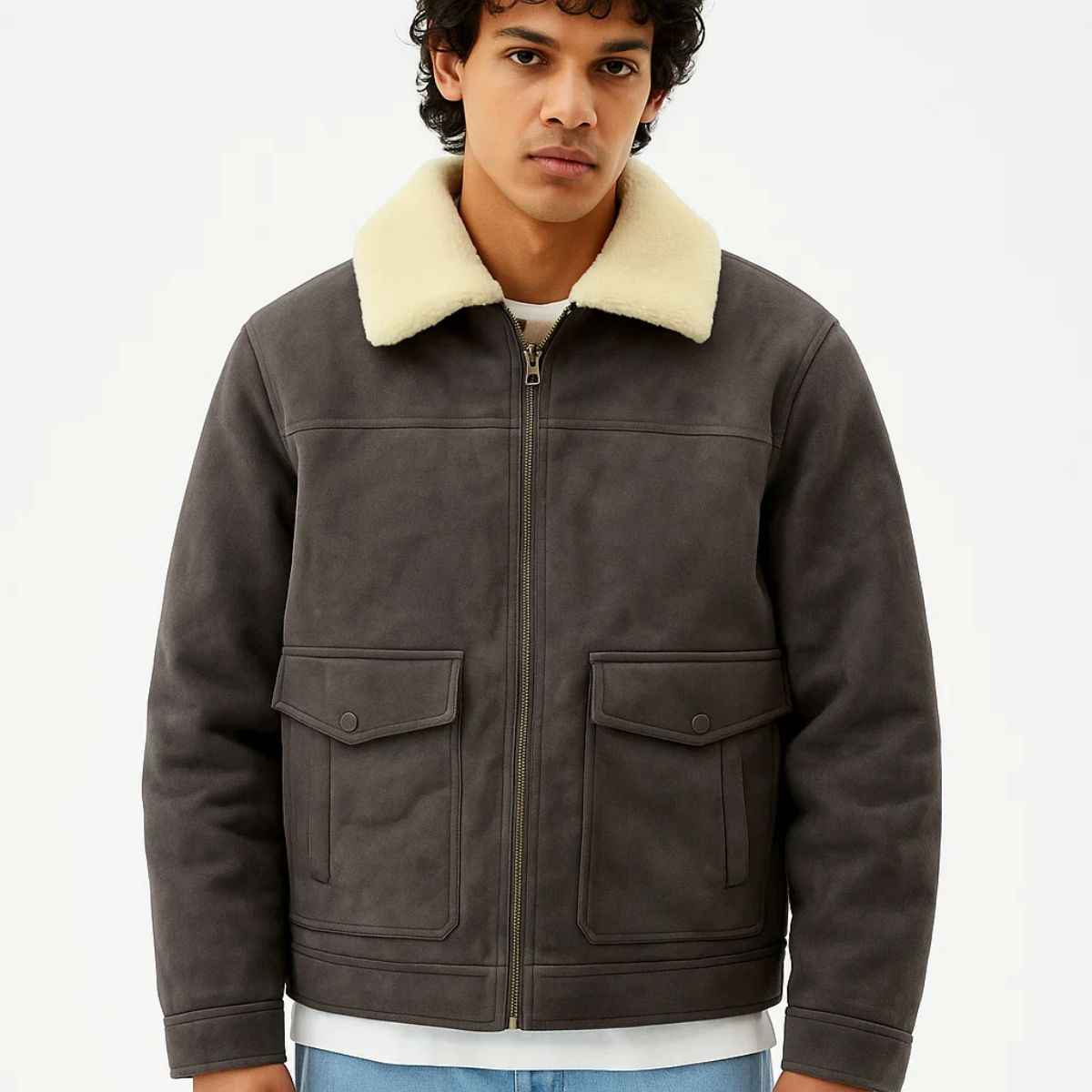 Mens Suede Jacket With Fur (A-3776)