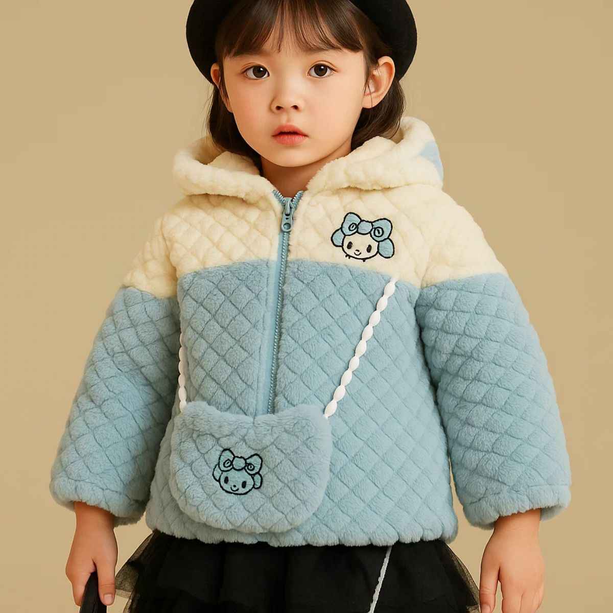 Sky Blue & Pink Teddy Vest Jacket (A-3865)