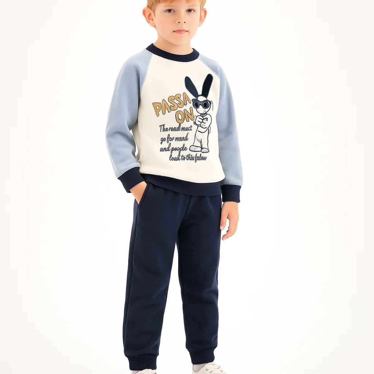 Bunny Embossed Sky Blue & Green Full Suit (A-3863)