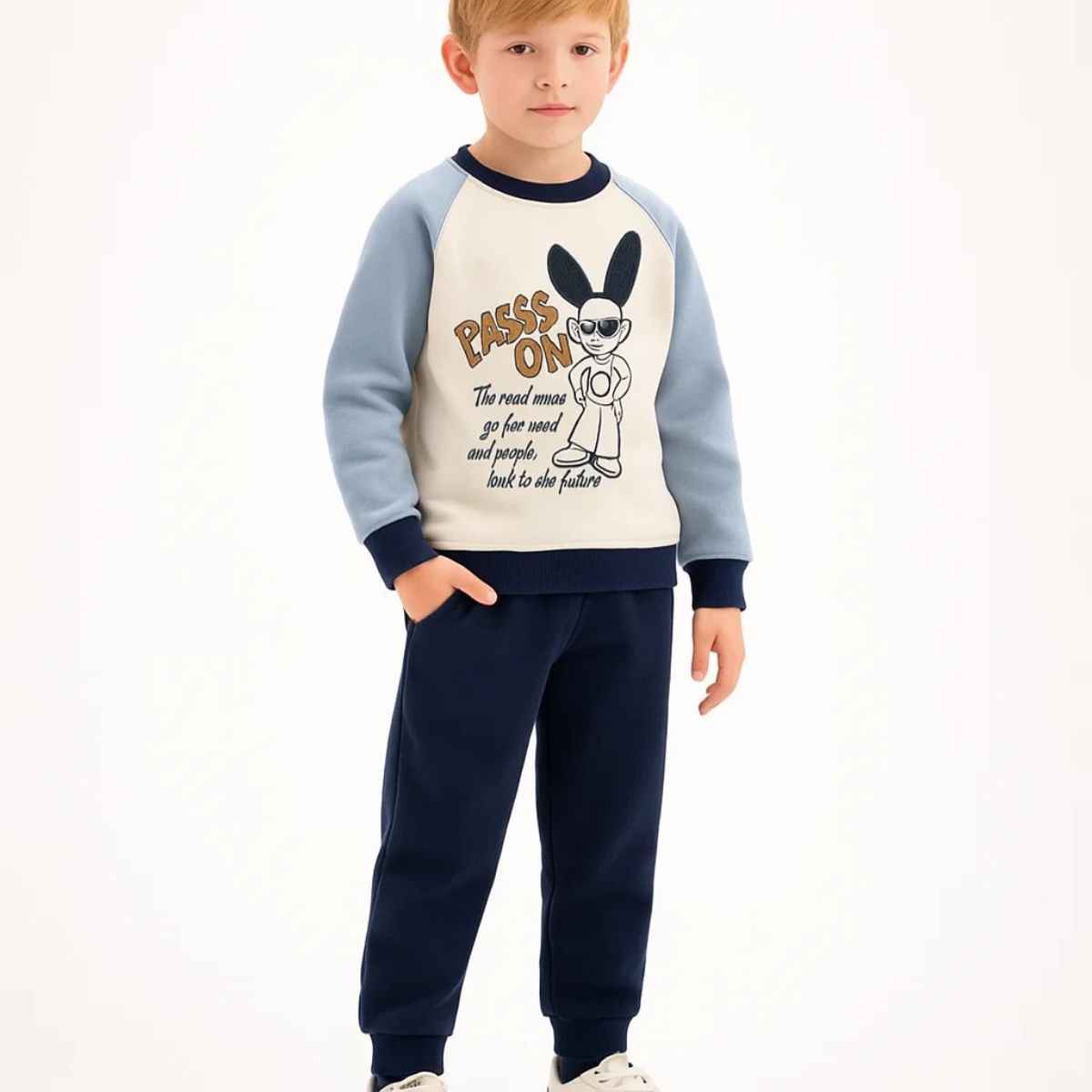 Bunny Embossed Sky Blue & Green Full Suit (A-3863)