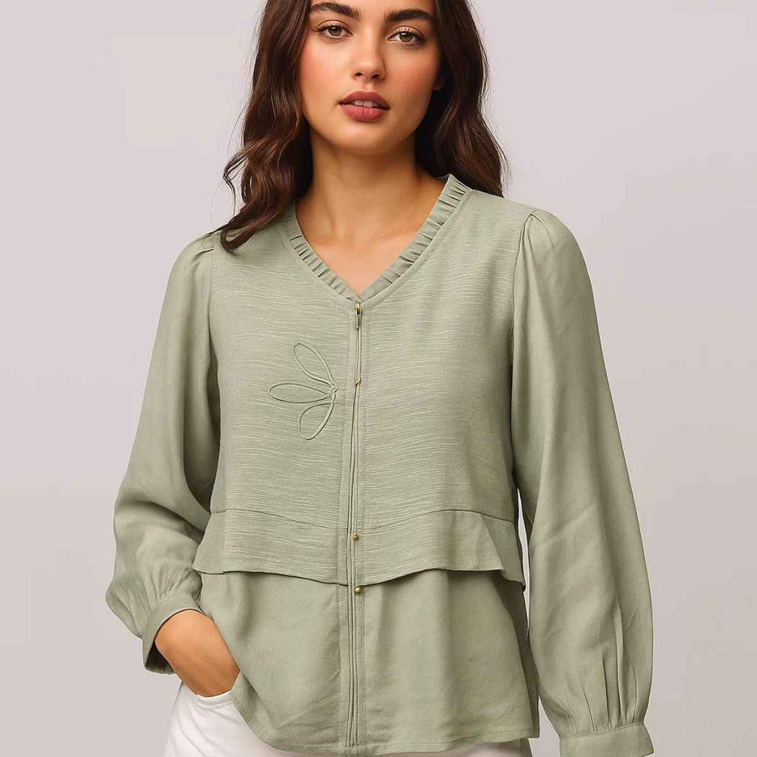 Sea Green Girls Silk Fabric Top (A-3861)