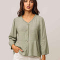 Sea Green Girls Silk Fabric Top (A-3861)