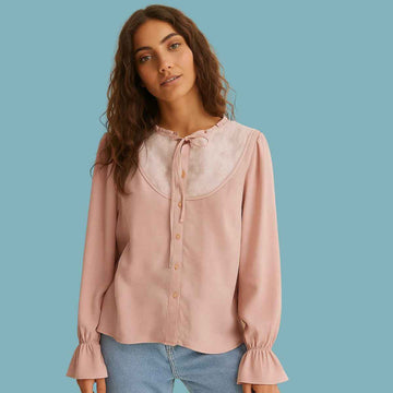 Light Pink Girls Silk Fabric Western Top (A-3861)