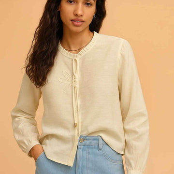 Off White Silk Fabric Western Top (A-3861)