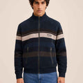 Mens Contrast Stripes Zipper Sweater (A-3855)